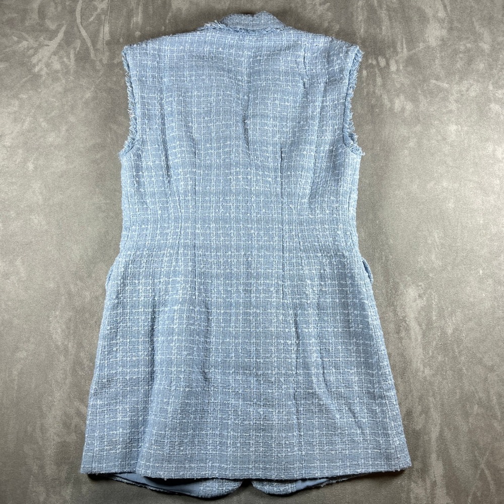 NWT Maeve Anthropologie Blue Tweed Longline Vest Pearl Button Frayed Trim 6P - Picture 9 of 11